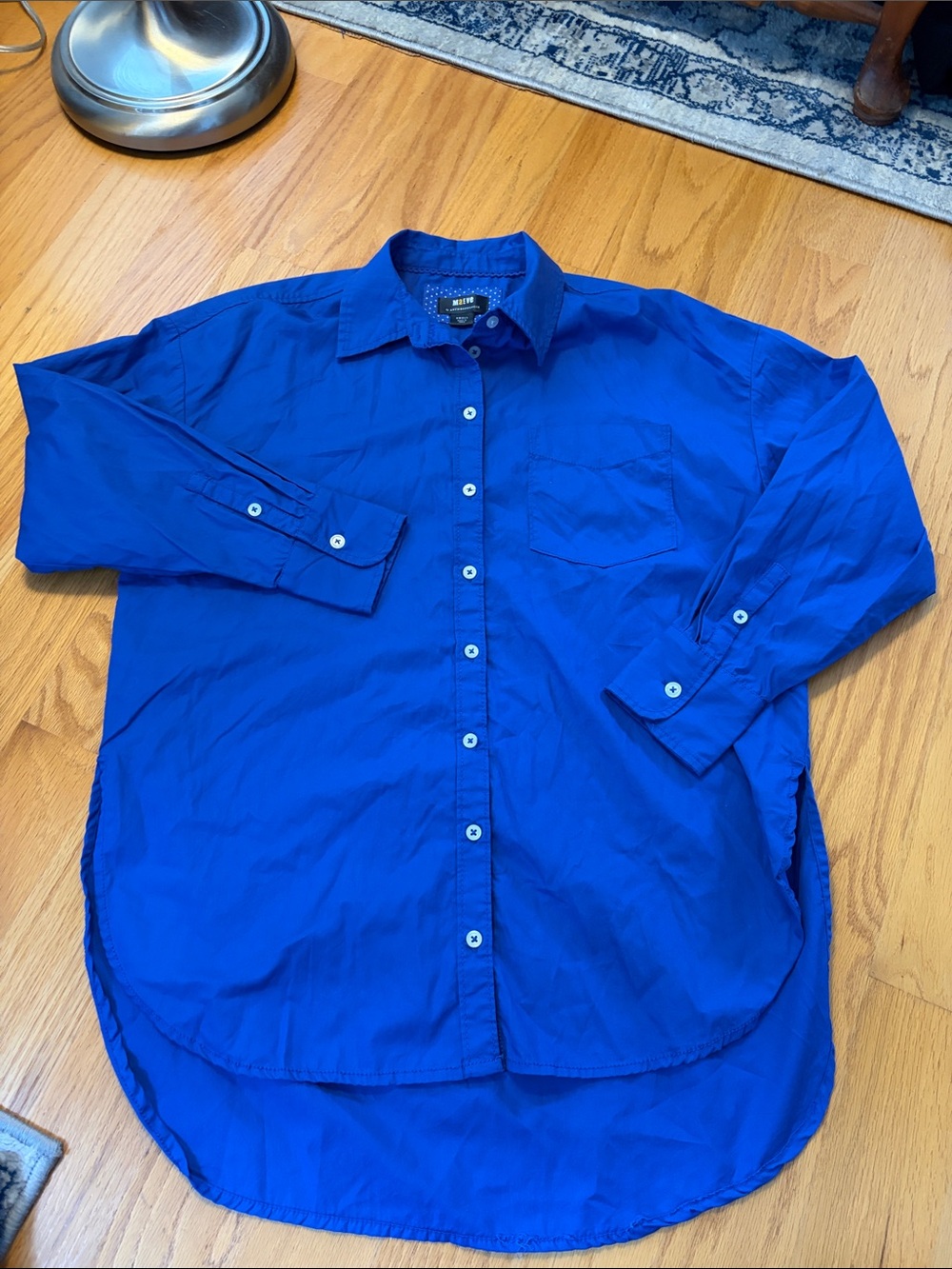 Maeve ANTHROPOLOGIE The Bennett Shirt Royal Blue Button Tunic Top size Small